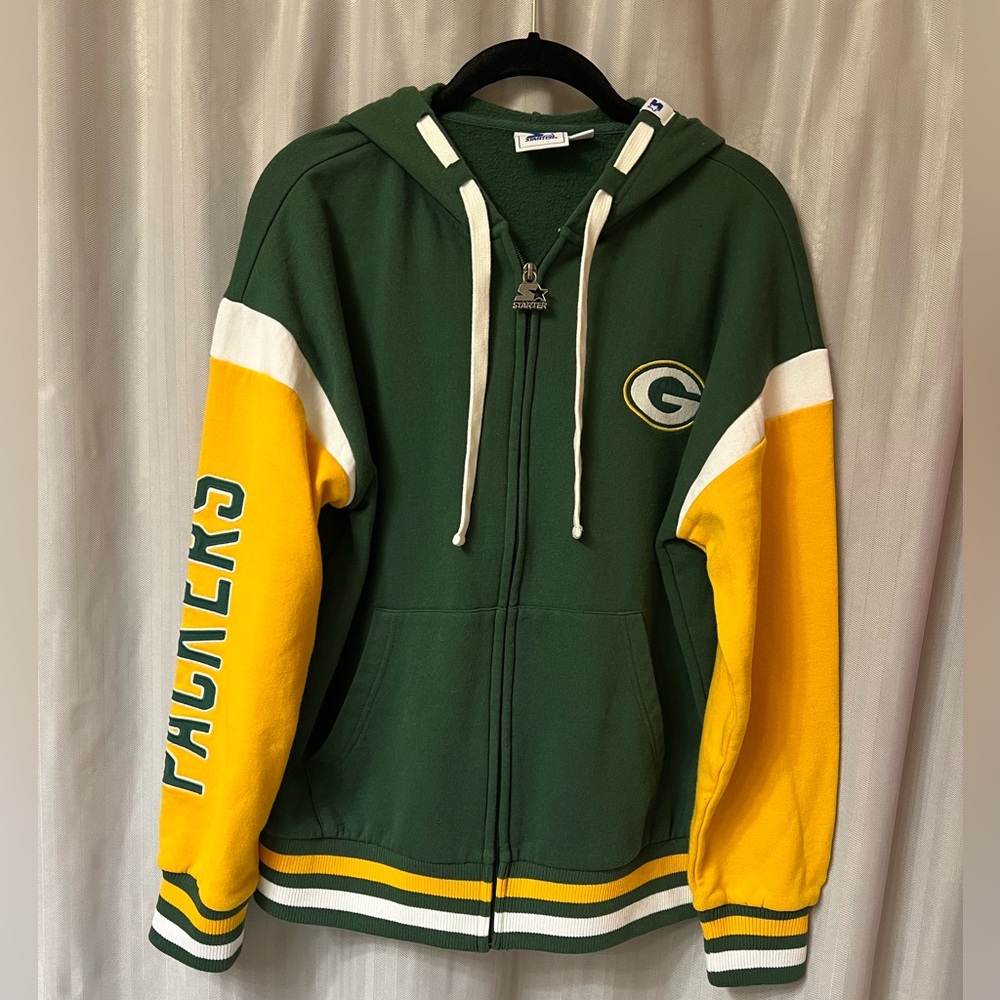 Y2K STARTER Green Bay Packers zip Hoodie with White Label size Medium